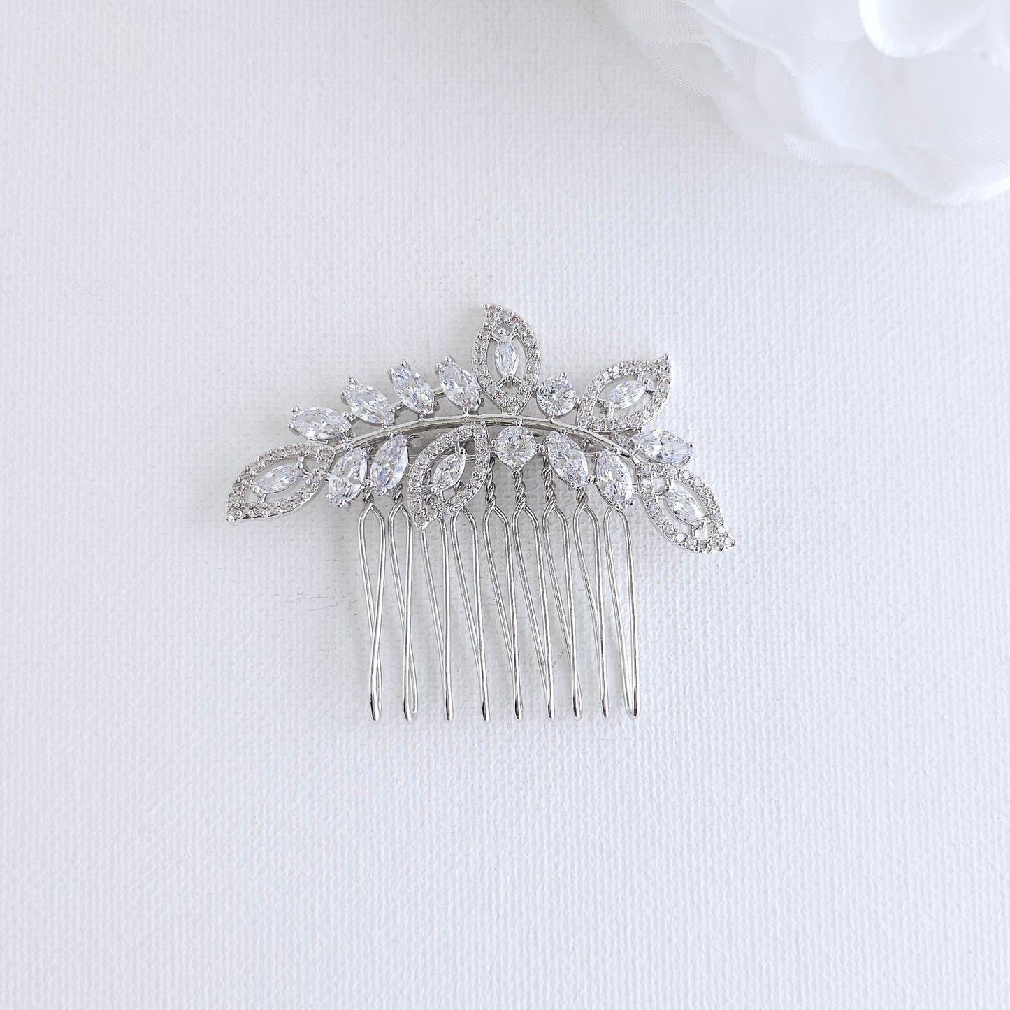 Silver Leaf Hair Comb: Sparkling Marquise Crystal Design for Brides– Kerry