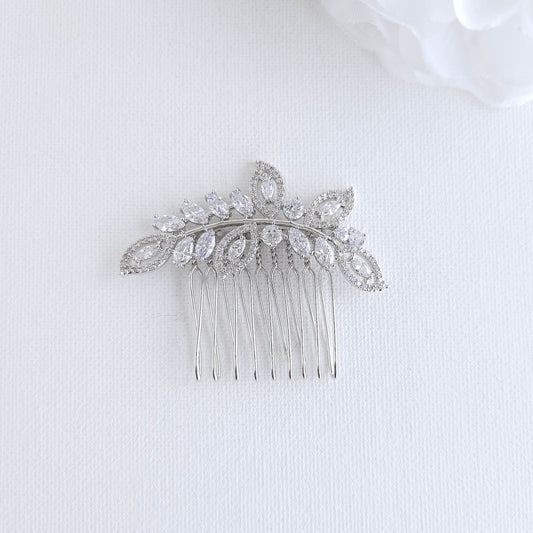 Silver Leaf Hair Comb: Sparkling Marquise Crystal Design for Brides– Kerry