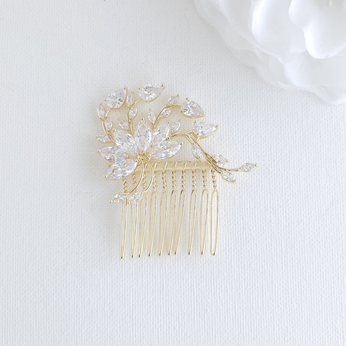 Small Flower Rose Gold Bridal Hair Comb -Kika