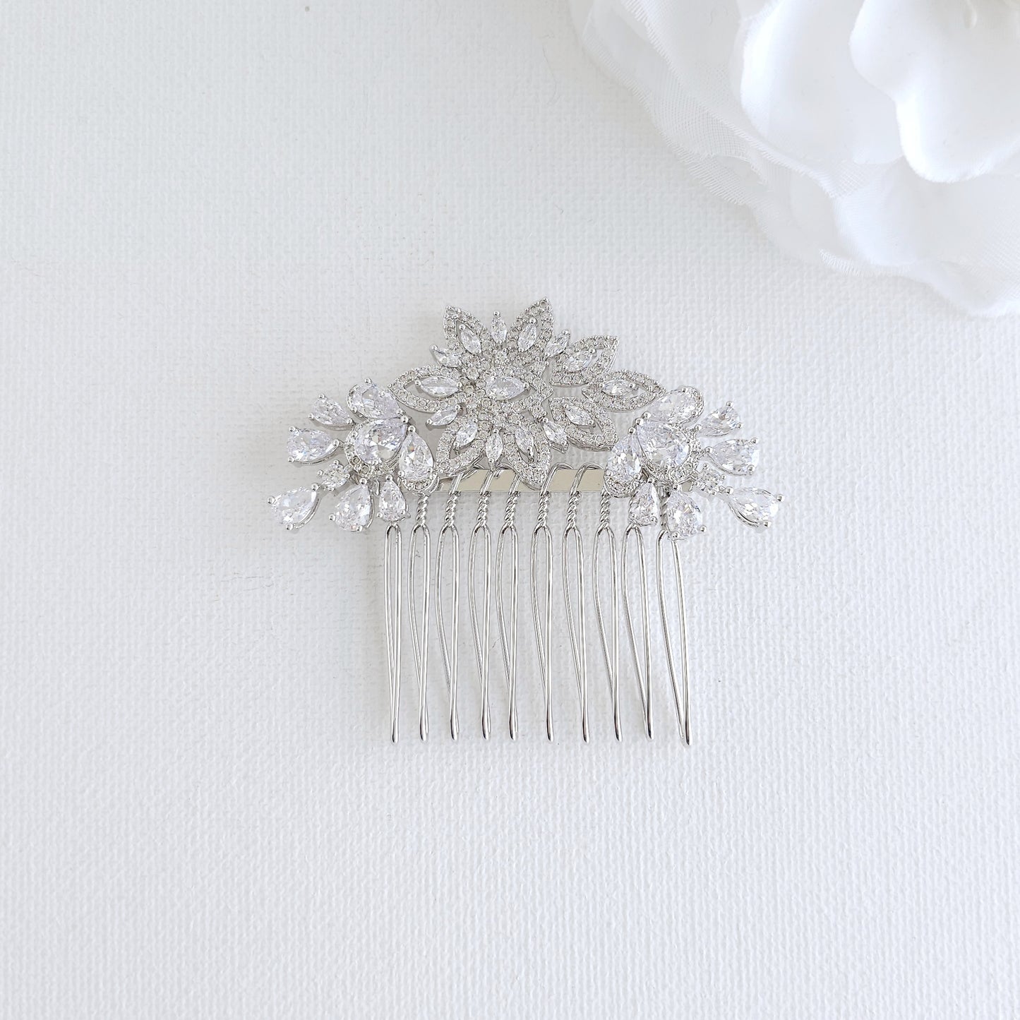 Rose Gold Floral Hair Comb: Small CZ Leaf Design for Modern Brides-Lara