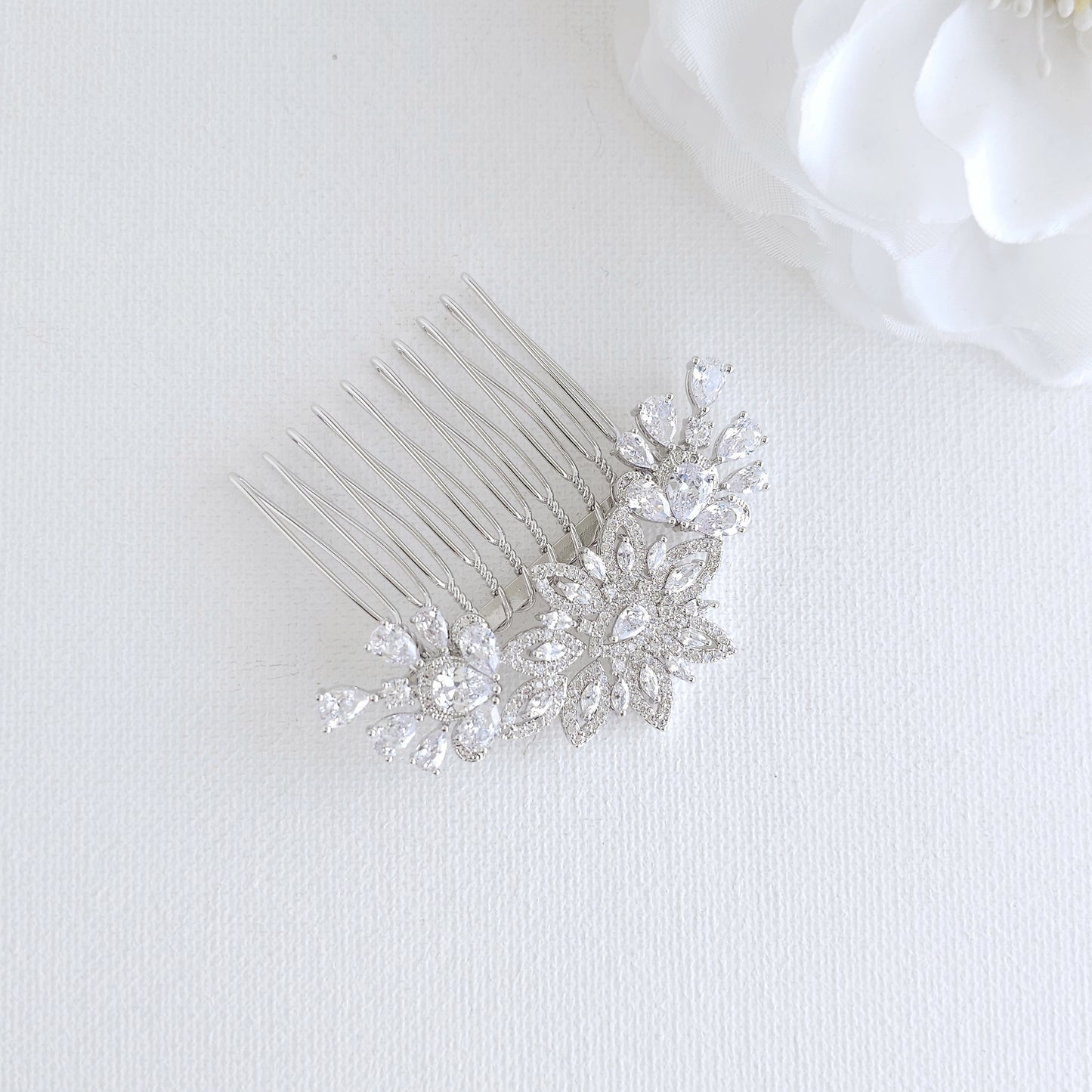 Silver Diamante Hair Comb: Small Floral Bridal Headpiece with High Sparkle-Lara