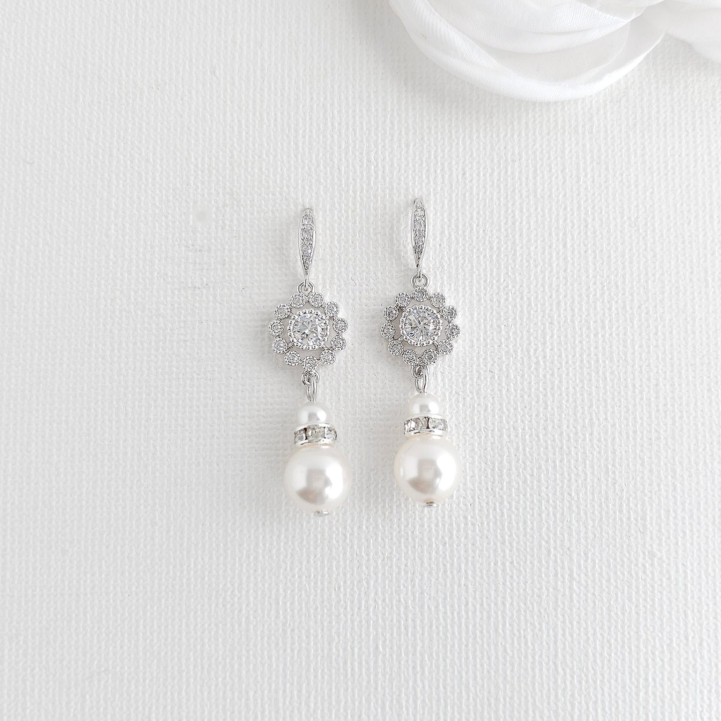 Lightweight Floral Pearl Drop Earrings: All-Day Elegance for the Bride - Hope