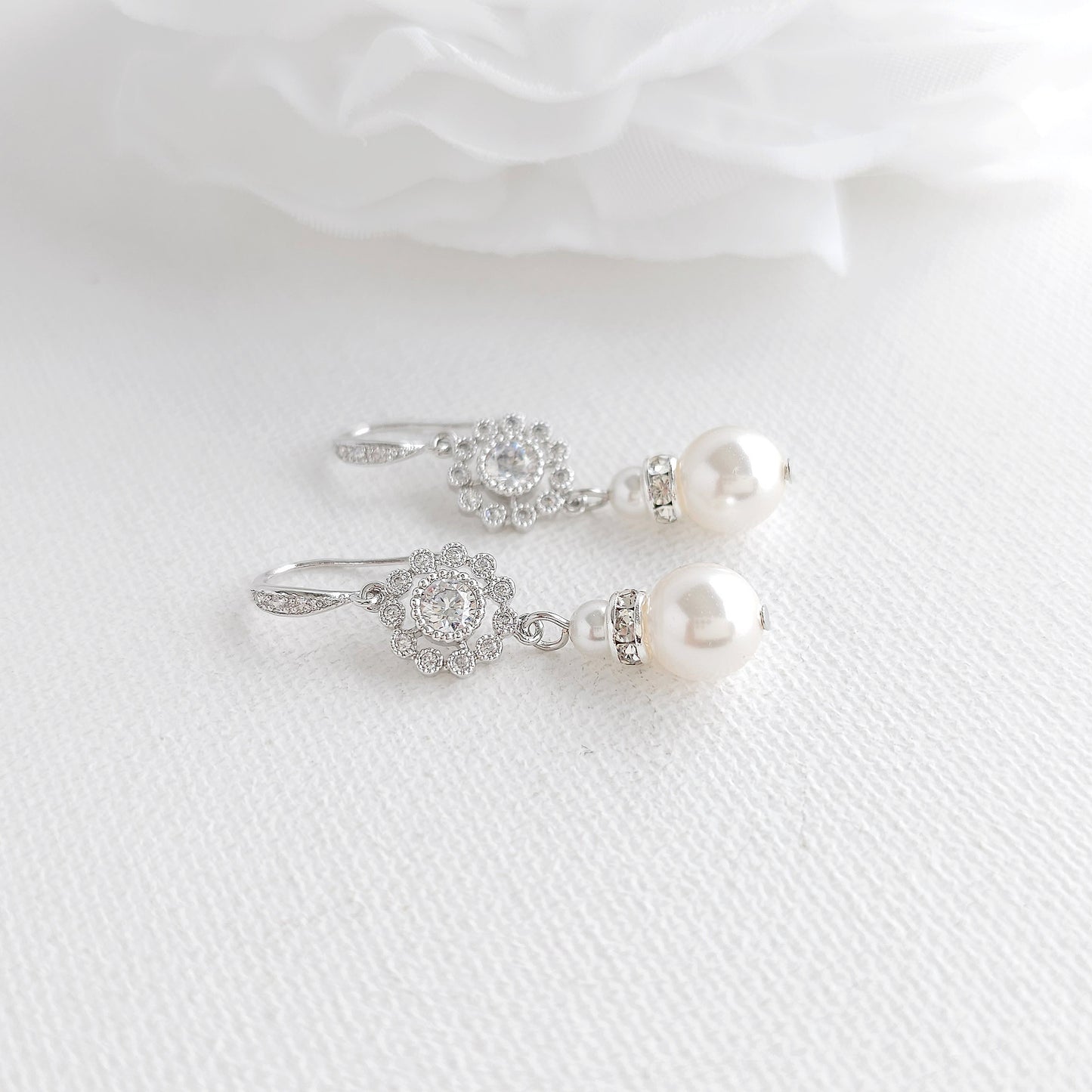 Lightweight Floral Pearl Drop Earrings: All-Day Elegance for the Bride - Hope