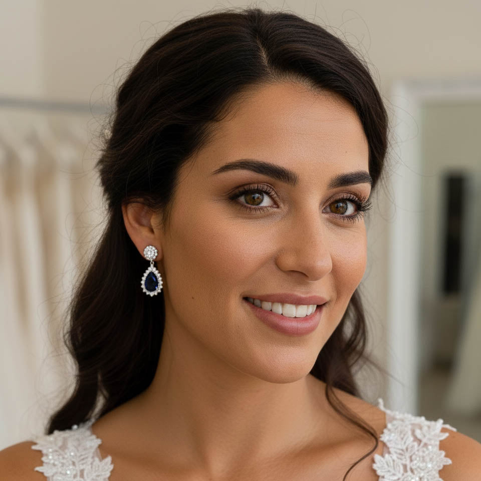 Blue Teardrop Earrings Rose Gold-Aoi