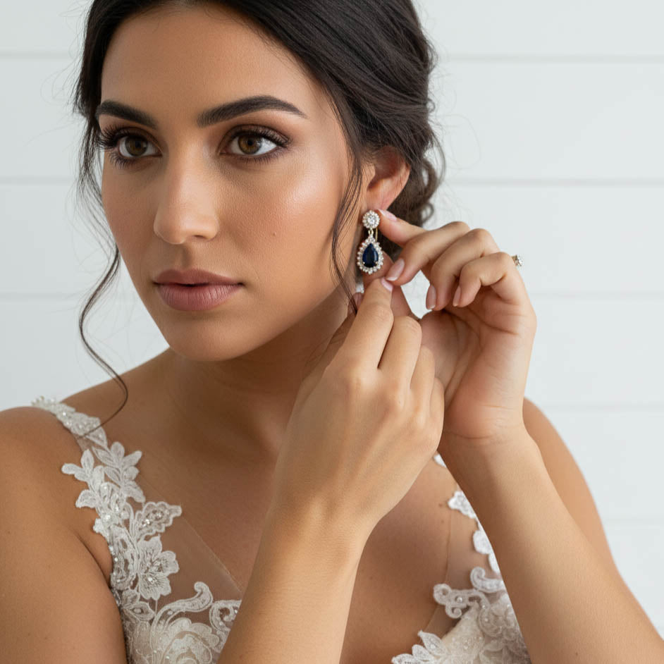 Sapphire Blue Clip On Bridal Earrings-Aoi
