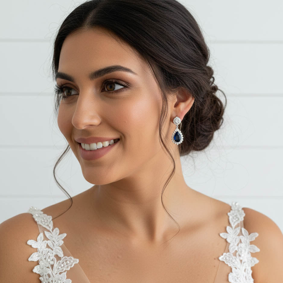 Blue Teardrop Earrings Rose Gold-Aoi