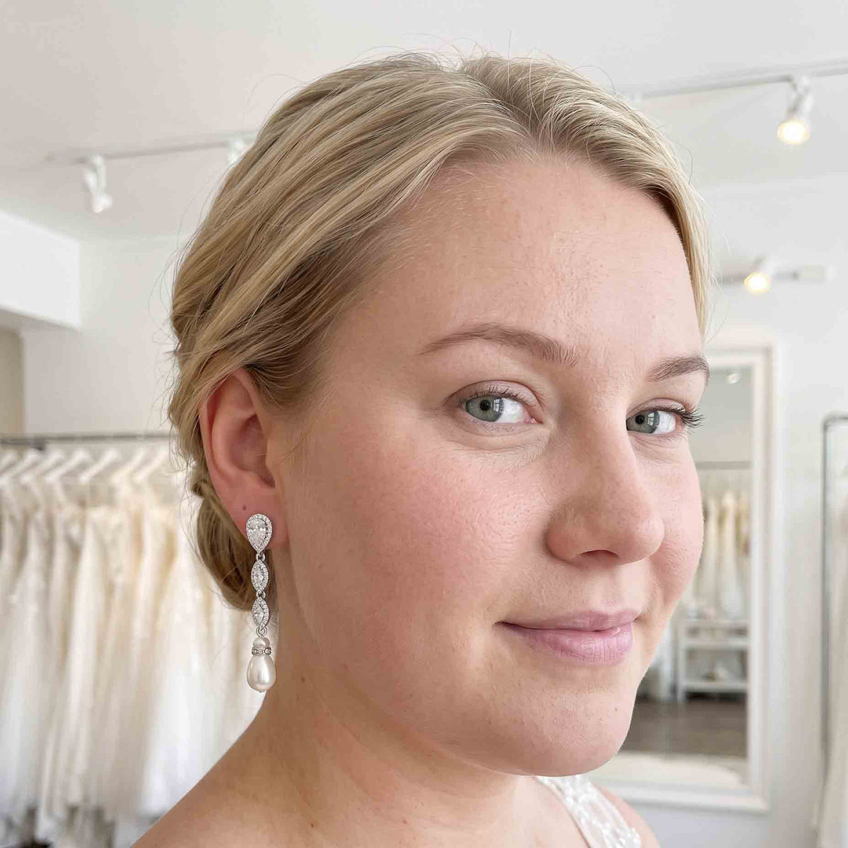 Rose Gold Pearl Clip-On Earrings for Weddings - Abby