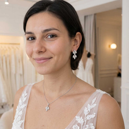 Gold Leaf Stud Earrings with Marquise CZ Crystals – Abby