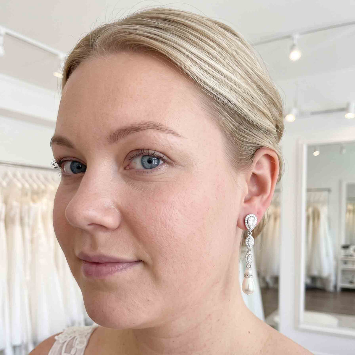 Rose Gold Pearl Clip-On Earrings for Weddings - Abby