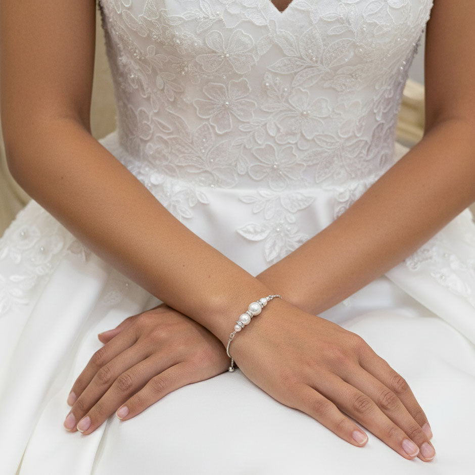 Pearl Bridal Bracelet Silver- Ava
