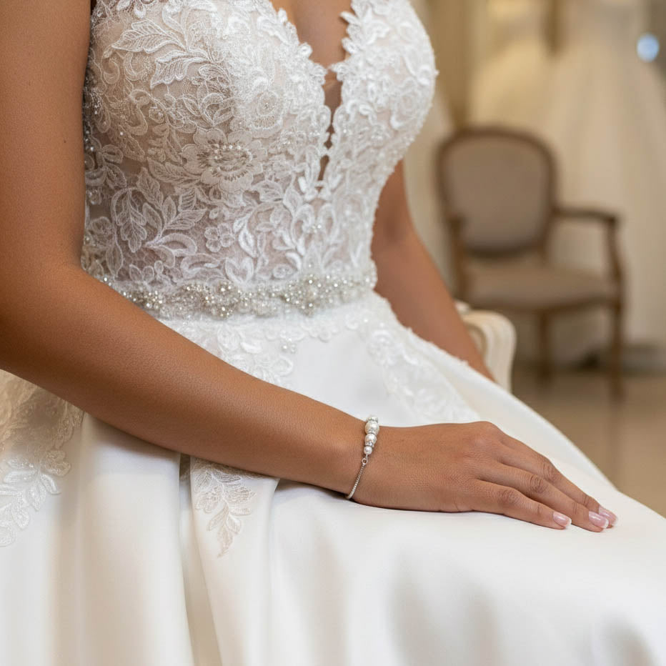 Pearl Bridal Bracelet Silver- Ava