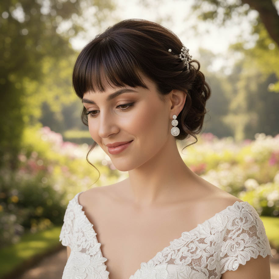 Wedding Clip on Earrings with 3 Round CZ Stones-Alaia