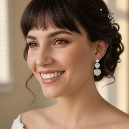Wedding Clip on Earrings with 3 Round CZ Stones-Alaia