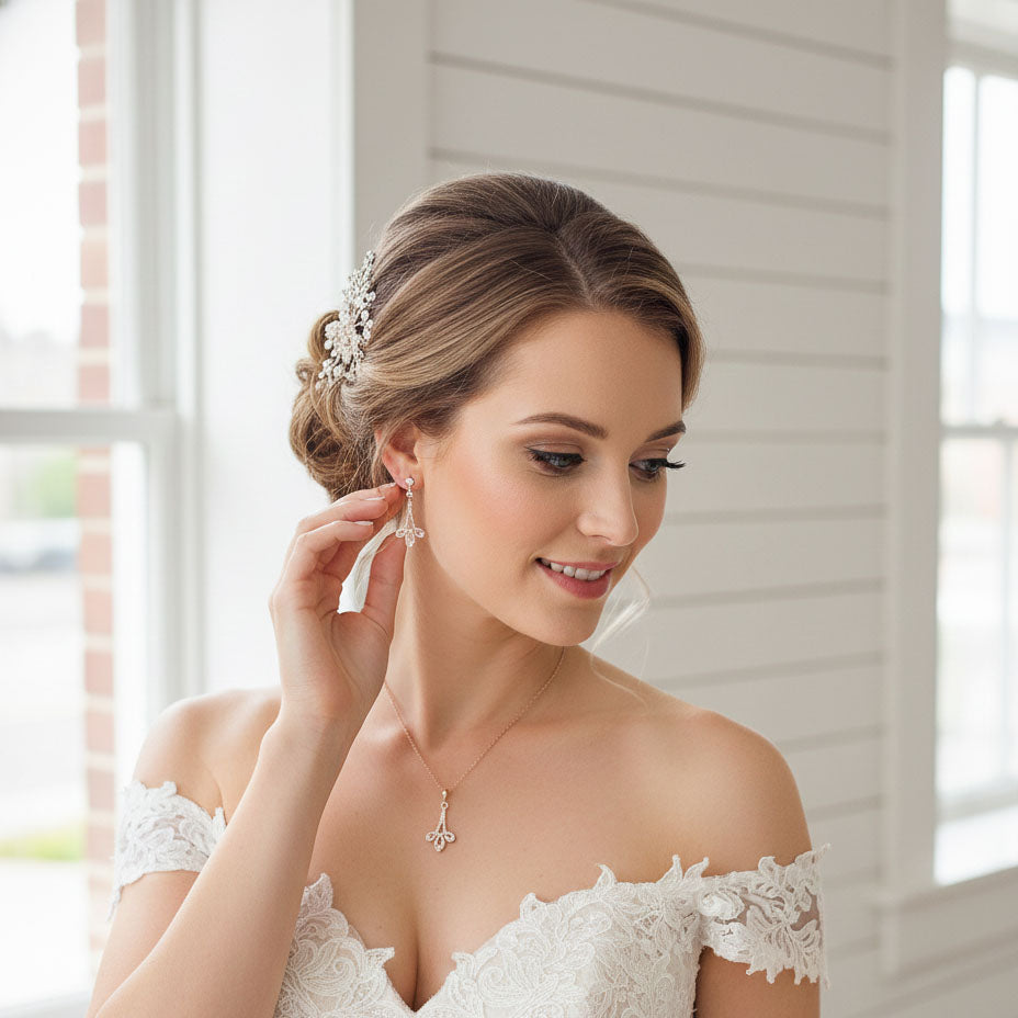 Modern Rose Gold Wedding Jewelry Set for Brides-Allison