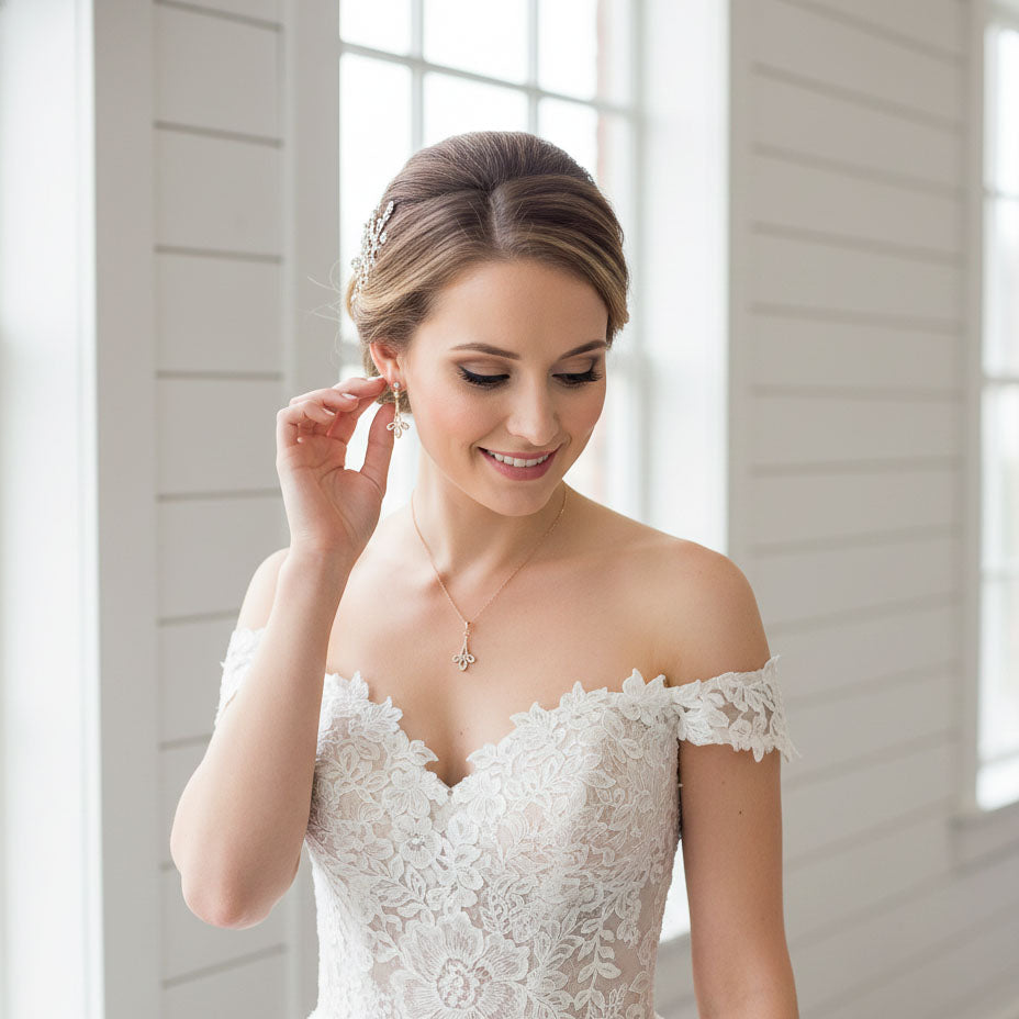 Modern Bridal Jewellery Set Earrings & Necklace-Allison