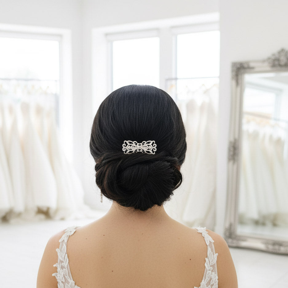 Art Deco Vintage Bridal Hair Comb | Filigree CZ Wedding Hair Piece - Arletty