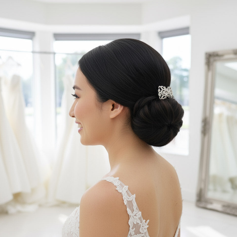 Art Deco Vintage Bridal Hair Comb | Filigree CZ Wedding Hair Piece - Arletty