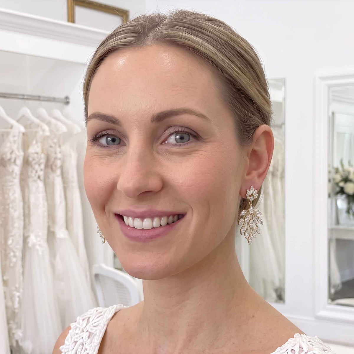 Chandelier Earrings for Weddings in Rose Gold-Belle