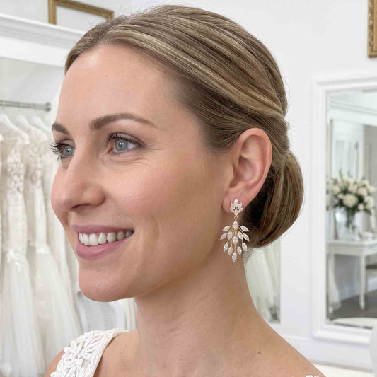 Chandelier Earrings for Weddings in Rose Gold-Belle