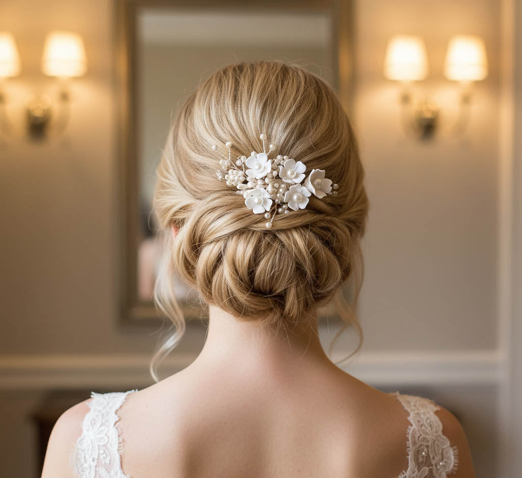 Dainty Flower and Pearl Hair Comb for Weddings-Betty