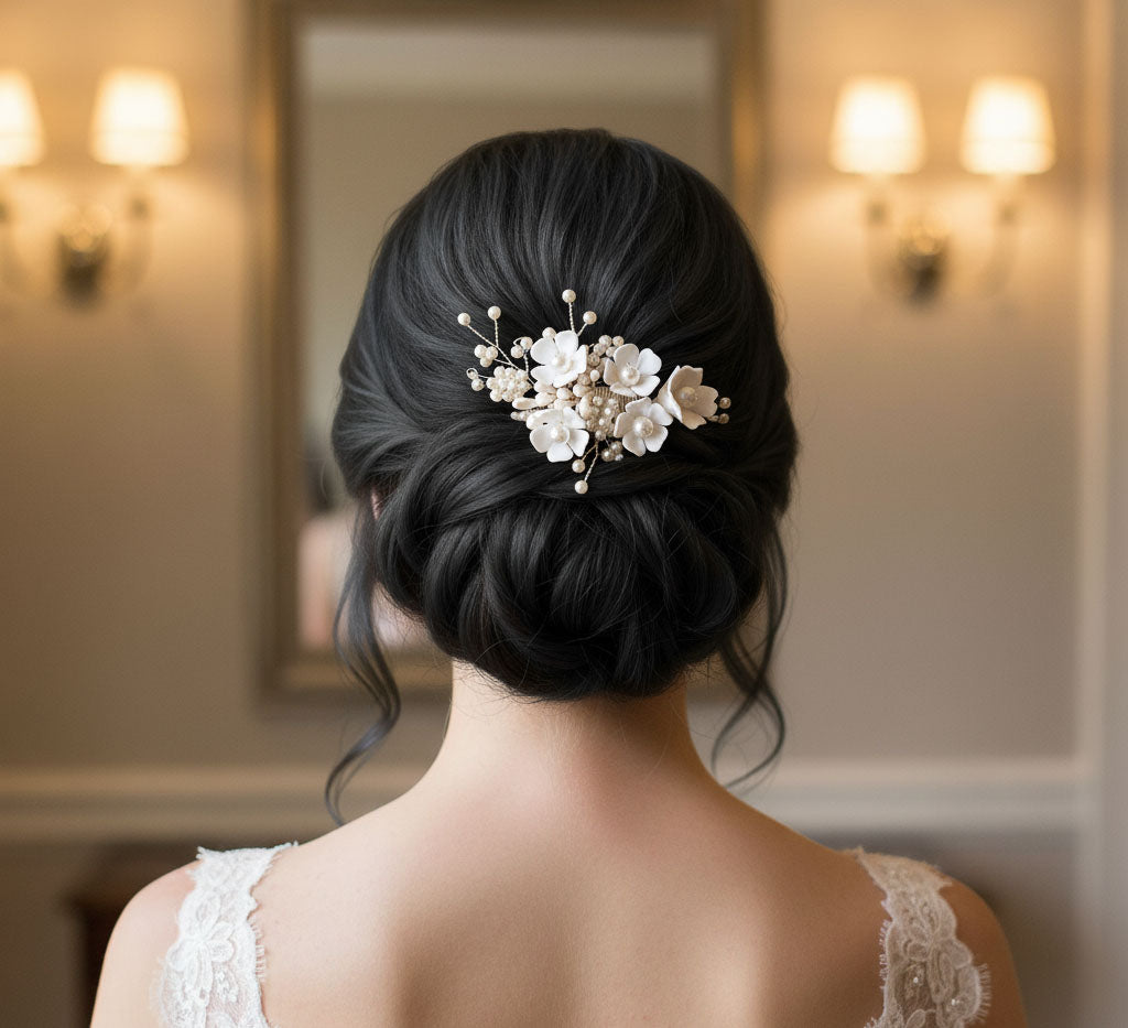 Dainty Flower and Pearl Hair Comb for Weddings-Betty