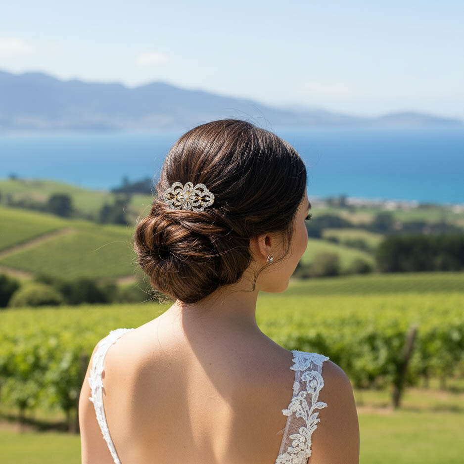 Dainty Gold Wedding Hair Comb Petite Vintage Crystal Hair Accessory-Blythe