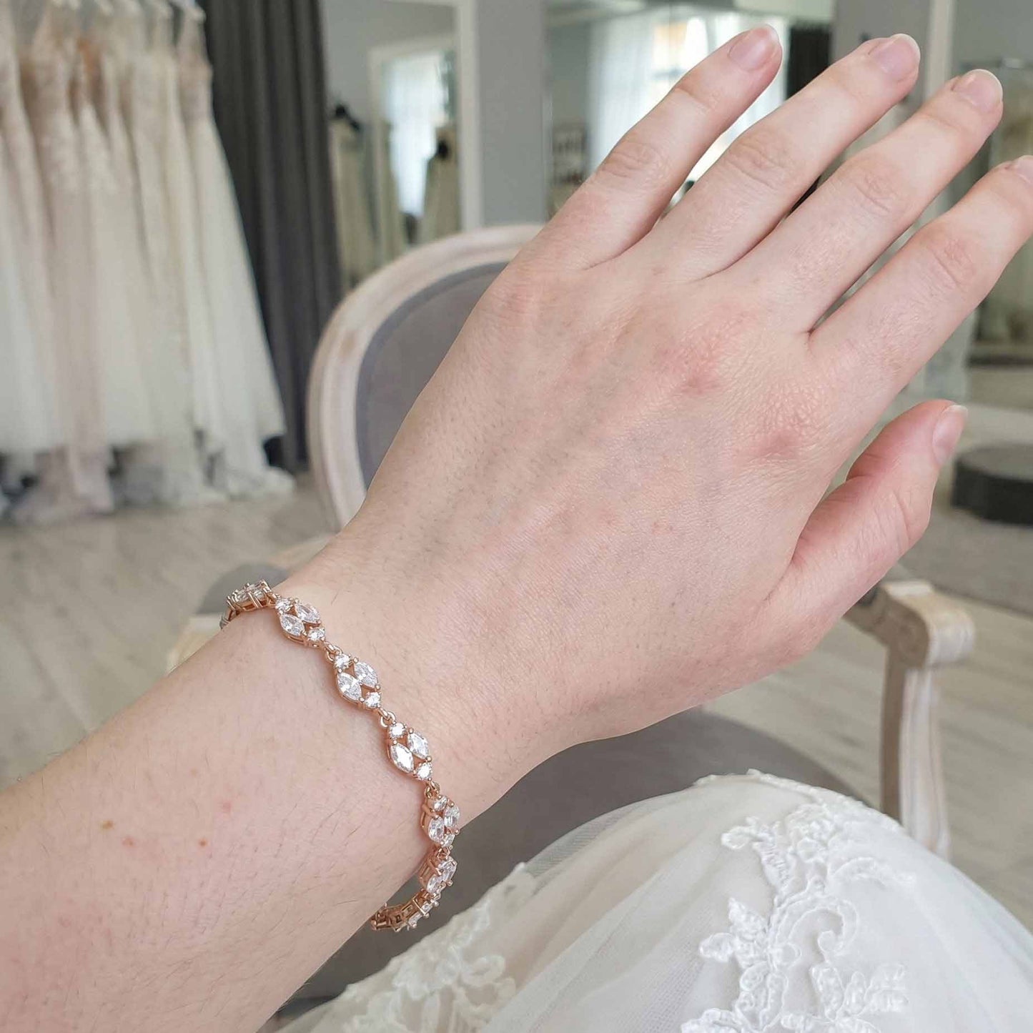Rose Gold Back Jewellery Set with Necklace Bracelet Earrings for Weddings-Hayley