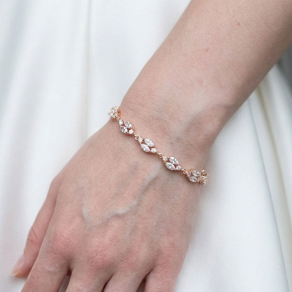 Rose Gold Back Jewellery Set with Necklace Bracelet Earrings for Weddings-Hayley