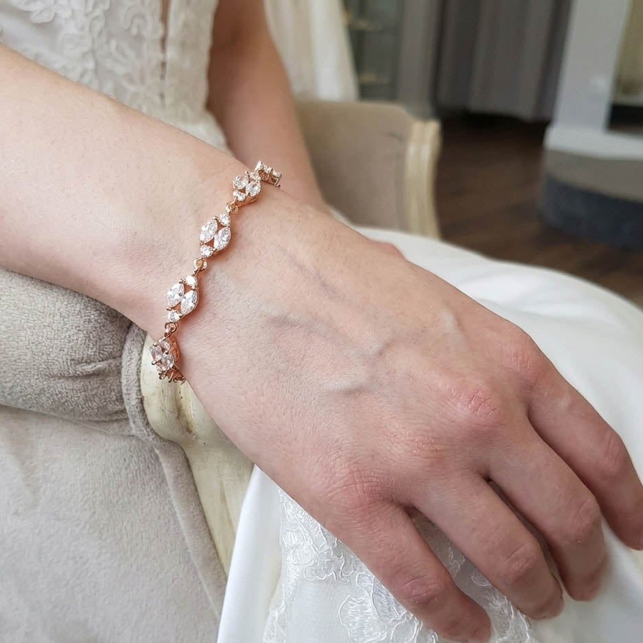 Rose Gold Back Jewellery Set with Necklace Bracelet Earrings for Weddings-Hayley