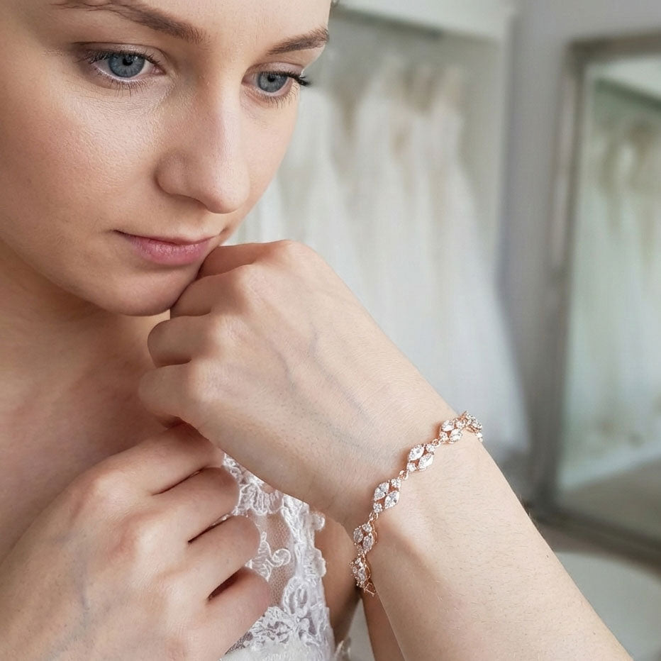 Rose Gold Back Jewellery Set with Necklace Bracelet Earrings for Weddings-Hayley