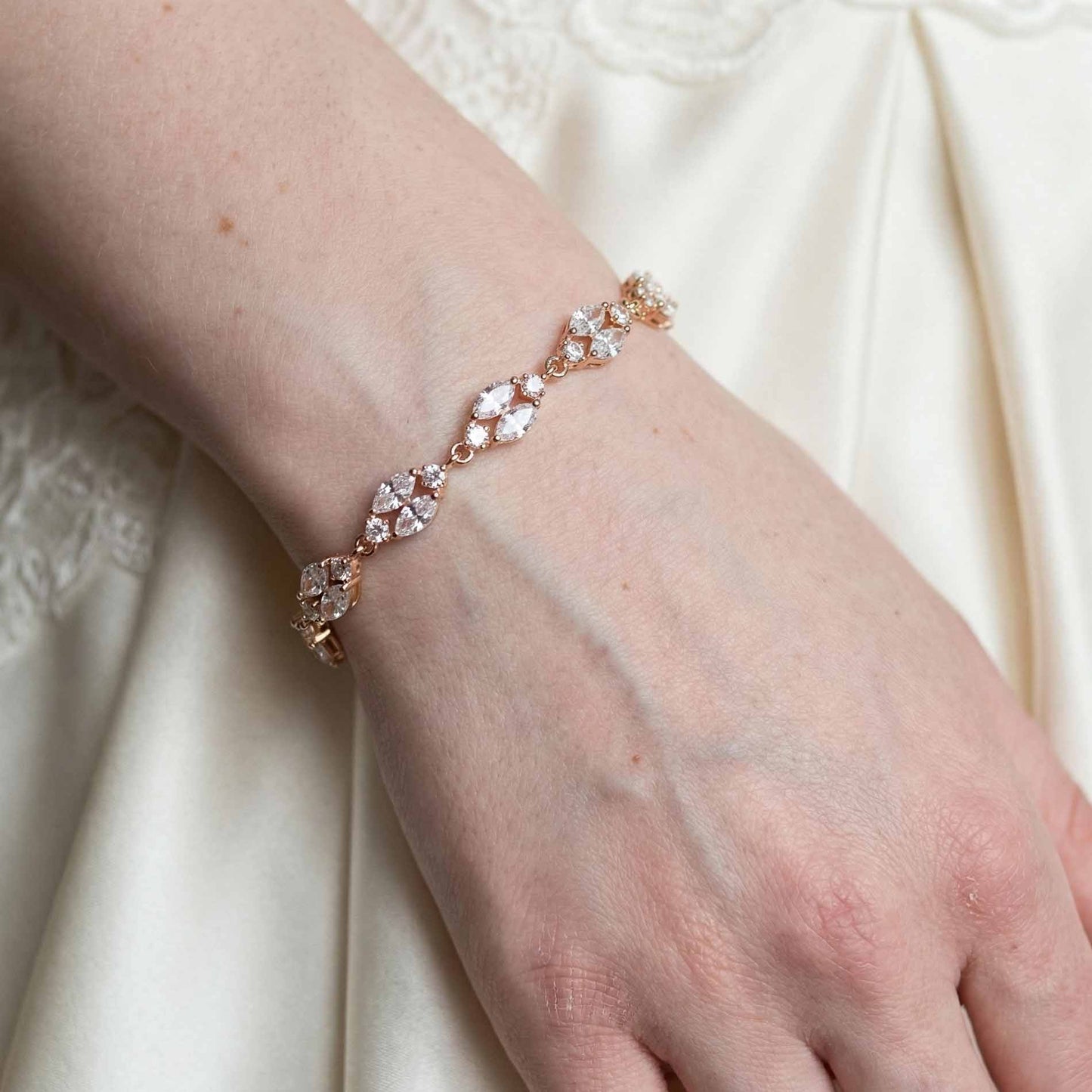 Rose Gold Back Jewellery Set with Necklace Bracelet Earrings for Weddings-Hayley