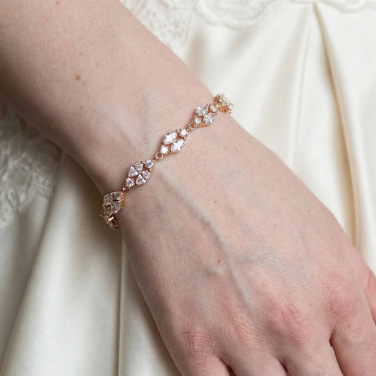 Dainty Rose Gold Crystal Bracelet for Weddings and Brides-Hayley