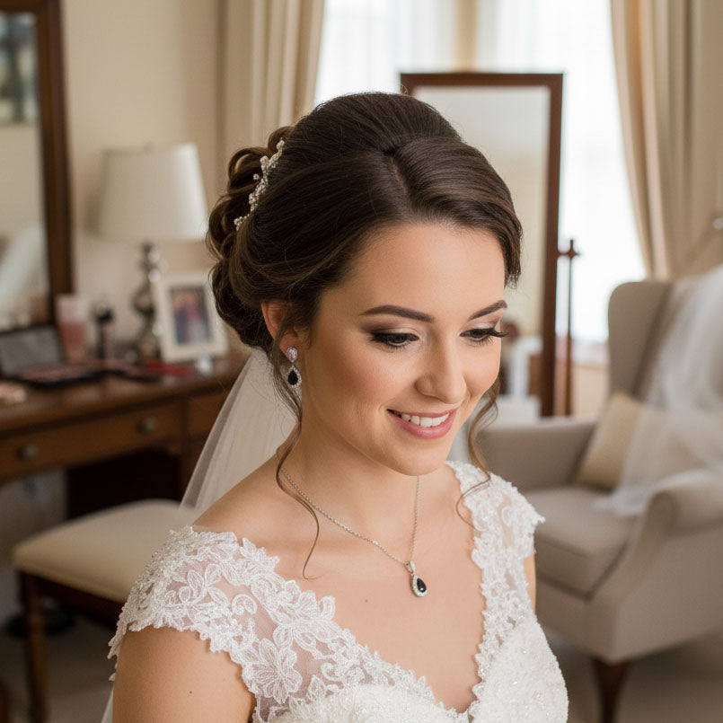 Rose Gold and Black Drop Jewellery Set | Necklace, Earrings & Bracelet for Weddings and Evening Wear - Zoe