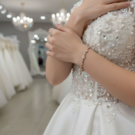 Rose Gold Plated Cubic Zirconia Bridal Bracelet-Abby