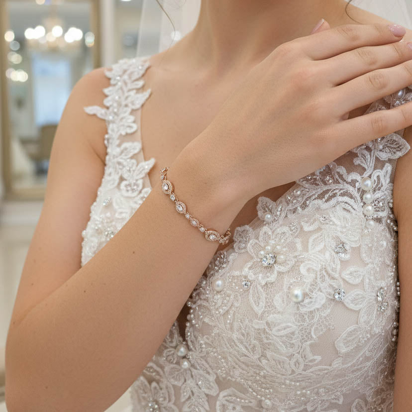 Bridal Jewellery Bracelet and Earrings Set-Abby