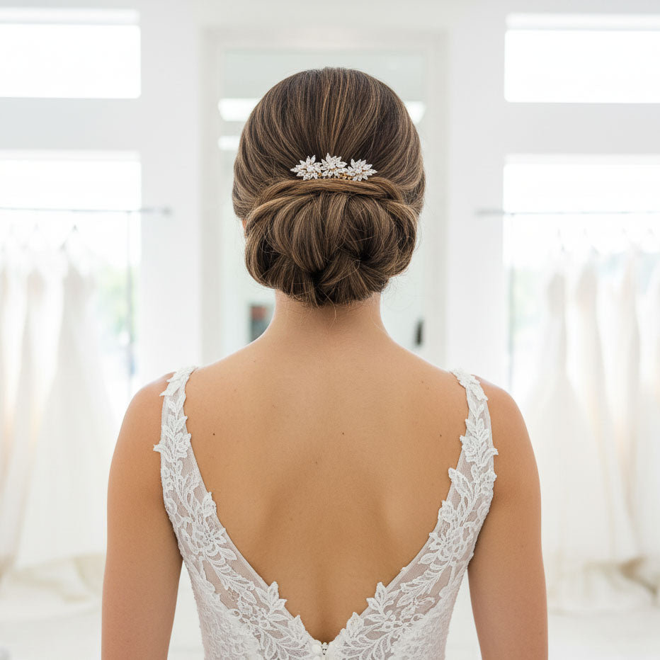 Rose Gold Small Hair Combs for Brides | CZ Wedding Veil Comb - Bridget