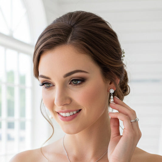 Silver Pearl Drop Earrings- Bronte