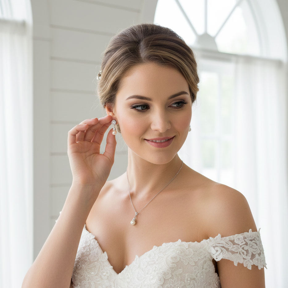 Pearl Jewellery Set in Gold for Brides and Bridesmaids-AVA