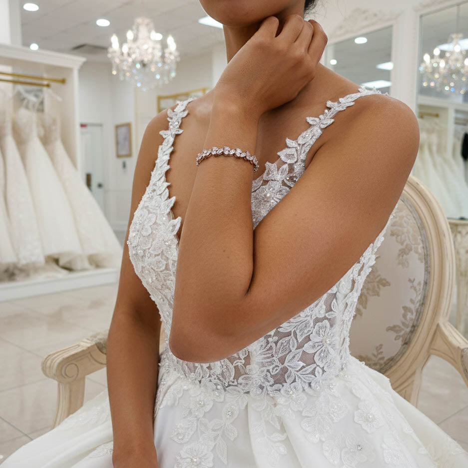 Rose Gold Tennis Bracelet in Leaf Shape Cubic Zirconia for Weddings & Formals-Debra