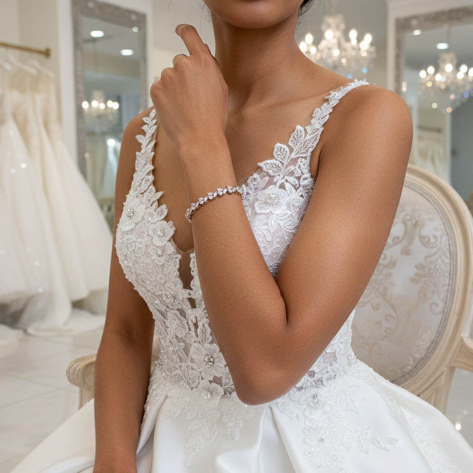 Rose Gold Tennis Bracelet in Leaf Shape Cubic Zirconia for Weddings & Formals-Debra