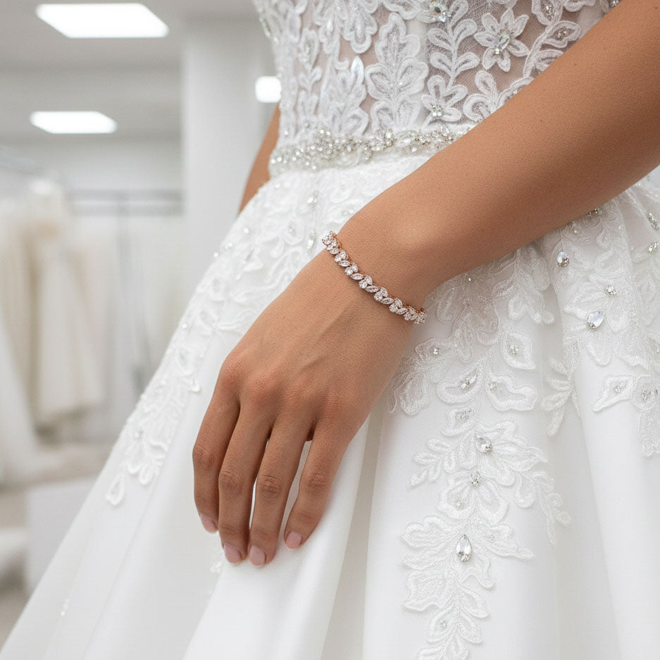 Cubic Zirconia Leaf Tennis Bridal Bracelet-Debra