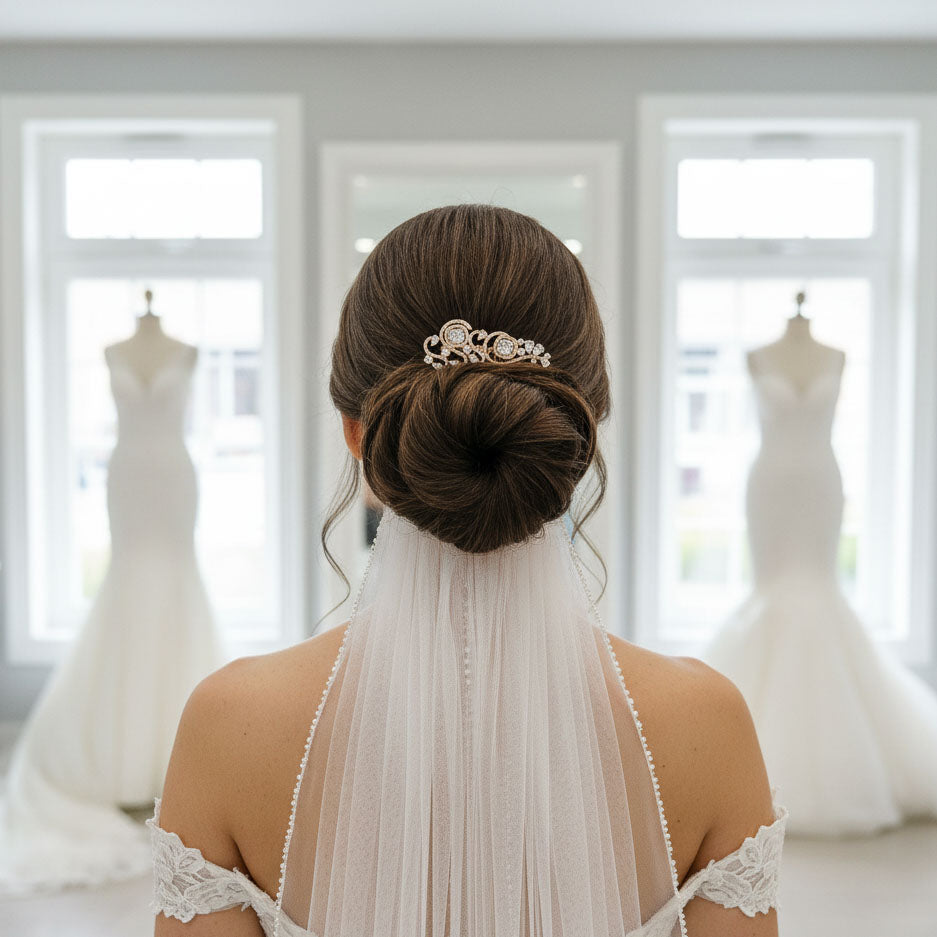 Small Bridal Comb for Veil | Cubic Zirconia Wedding Hair Piece-Casey