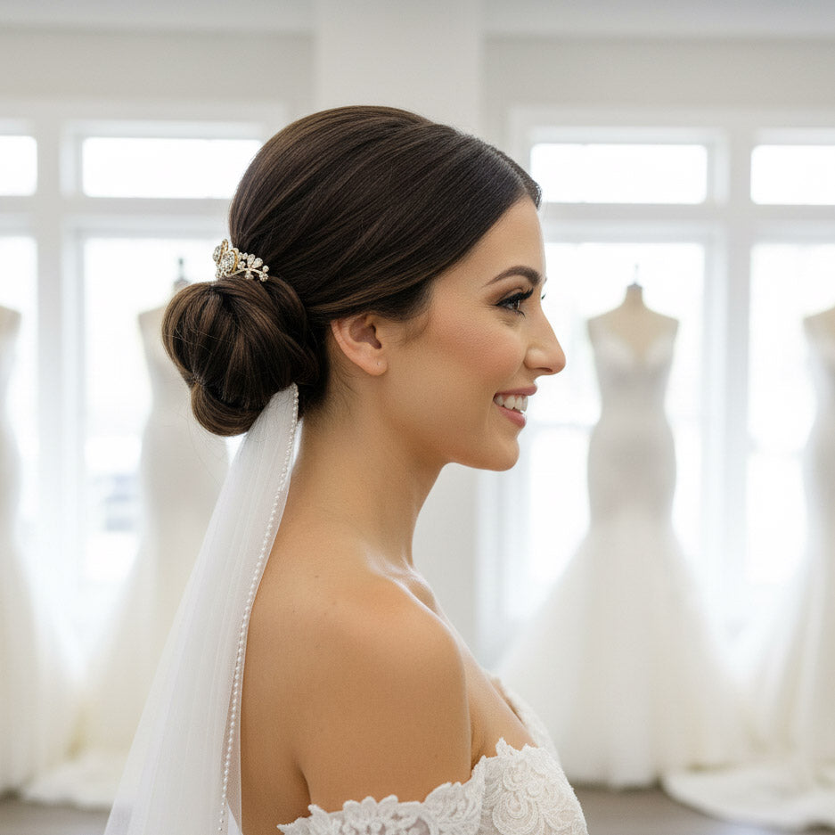 Small Gold Bridal Comb for Veil | 14K Gold & Sparkling Cubic Zirconia Hair Piece - Casey