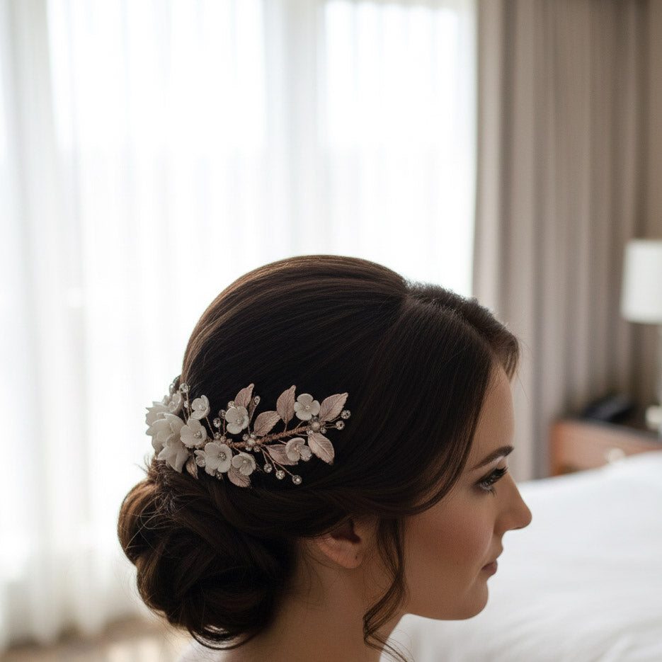 Gold Flower Hair Comb for Weddings -Daffodil