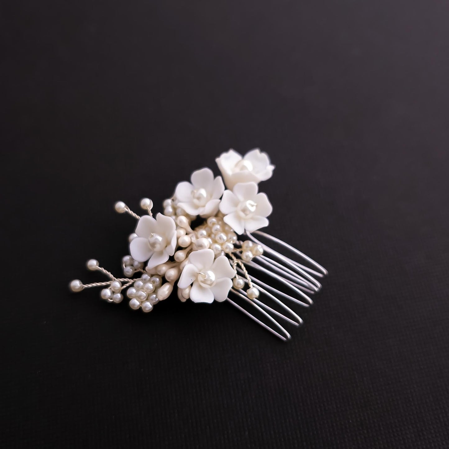 Small Flowers and Pearl Hair Comb in Rose Gold-Betty