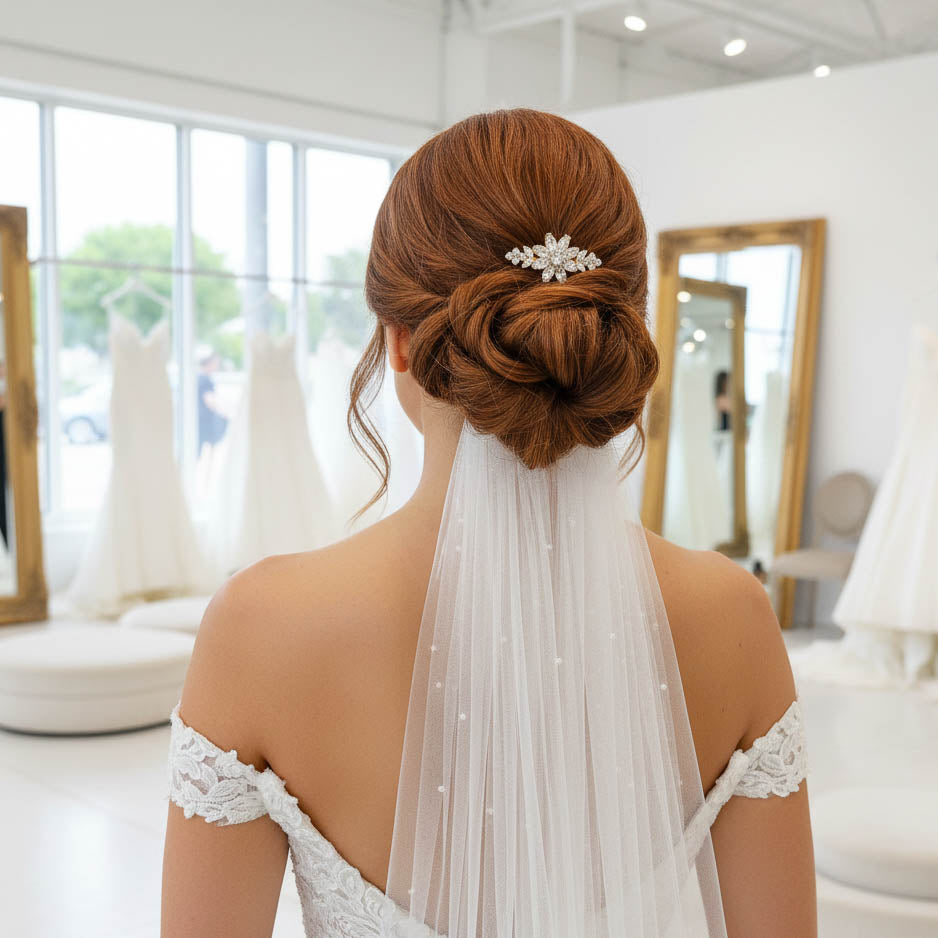 Floral Gold Wedding Hair Comb - 14K Plated Cubic Zirconia Hair Piece- Daisy