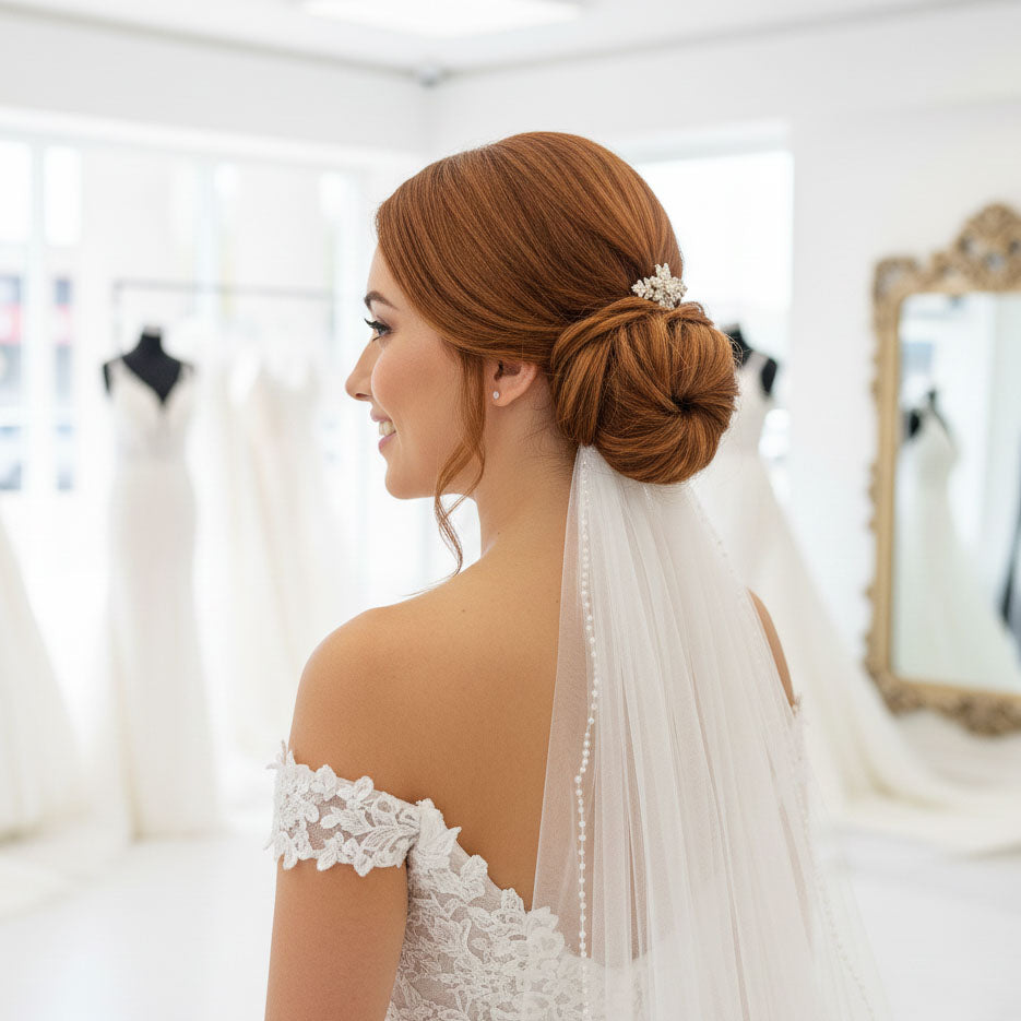 Dainty Silver Wedding Comb | Sparkling Cubic Zirconia Flower Hair Piece for Veil - Daisy