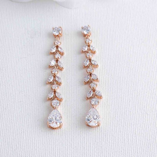 Dangling Leaf Bridal Earrings in Rose Gold-Miranda