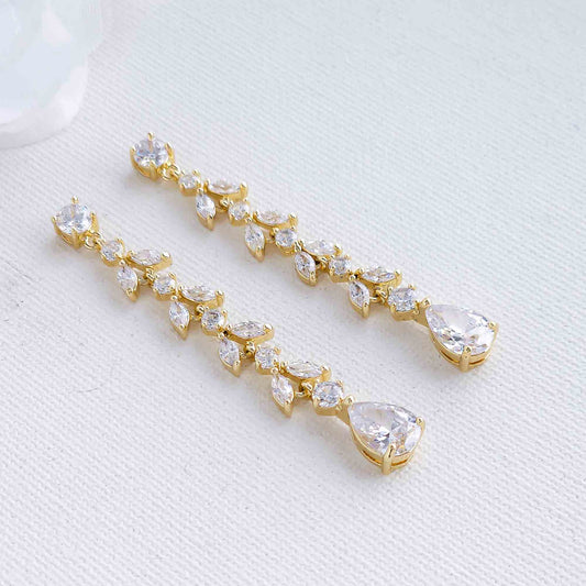 Delicate Gold Dangle Earrings for Wedding-Miranda