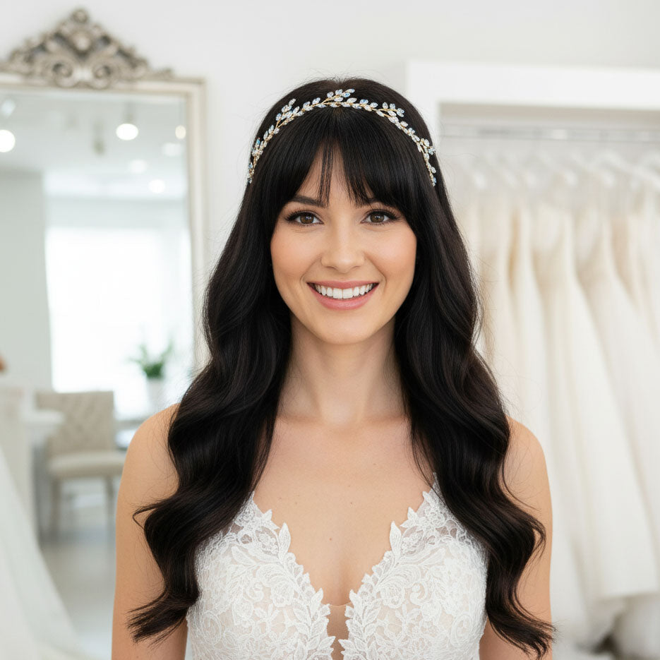 Something Blue" Hair Vine | Flexible Opal Crystal Bridal Headpiece-Demi